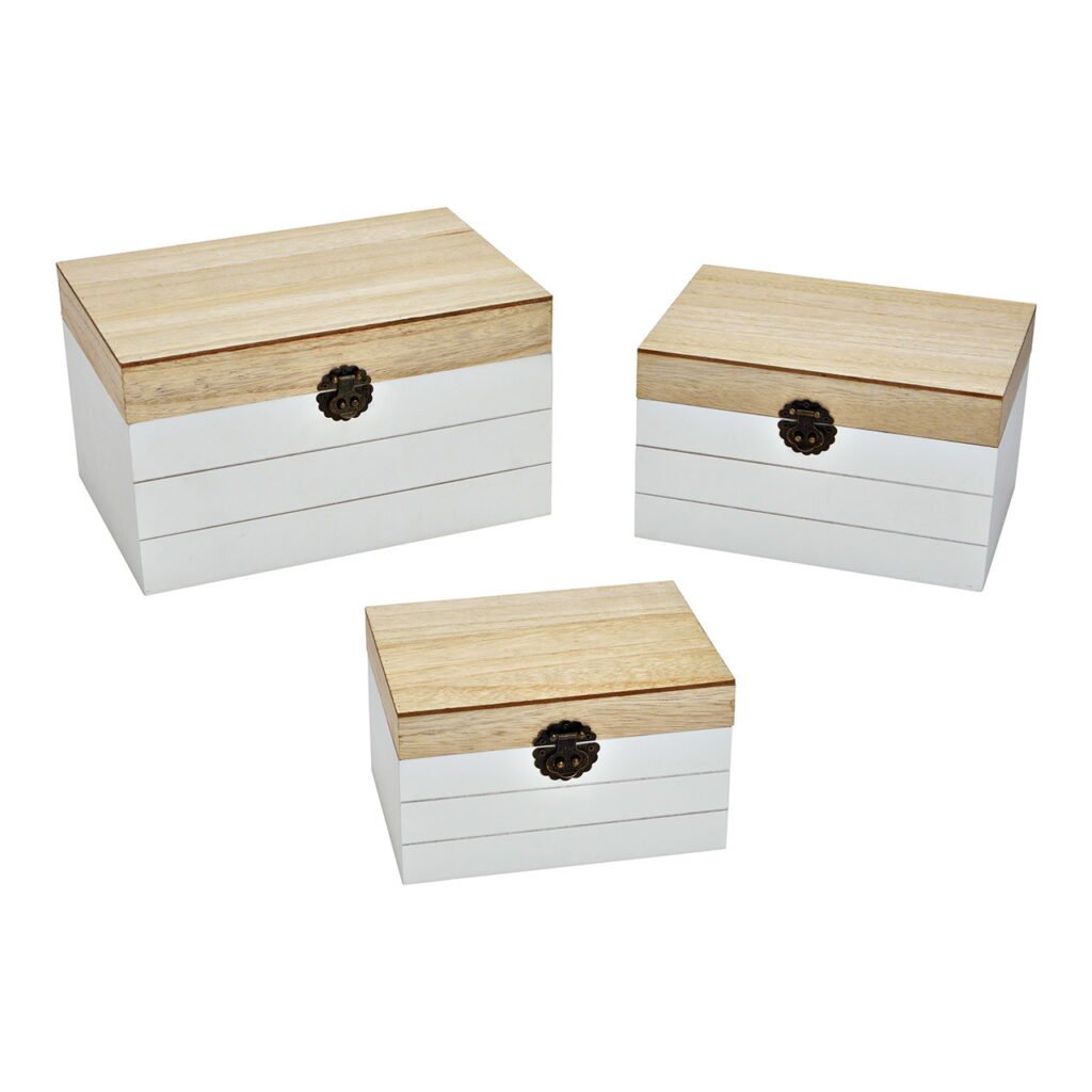 Aufbewahrungsboxen aus Holz, 3er-Set Beige/Weiß