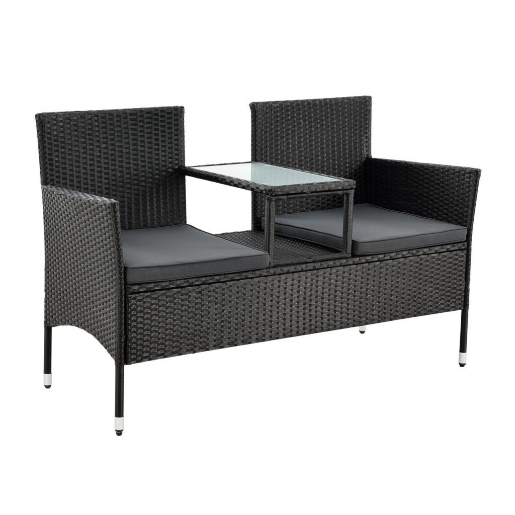 Polyrattan-Gartenbank Monaco mit integriertem Glastisch, 2-Sitzer