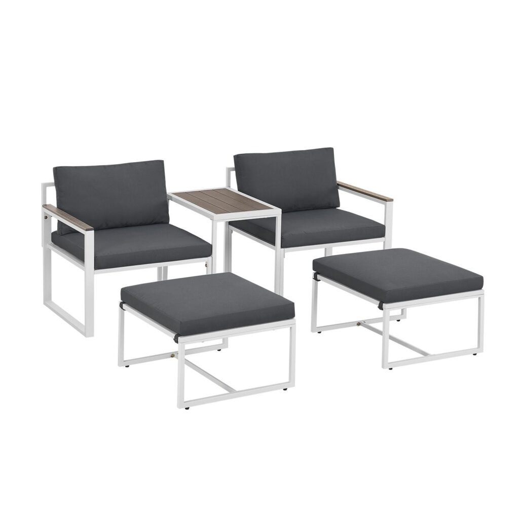 Gartenmöbelset Bari, 5-teilig mit Sofa, Hockern und Tisch in Holzoptik